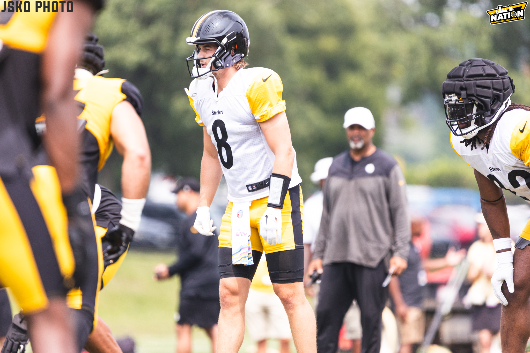 Pittsburgh Steelers quarterback Kenny Pickett (8) walks the