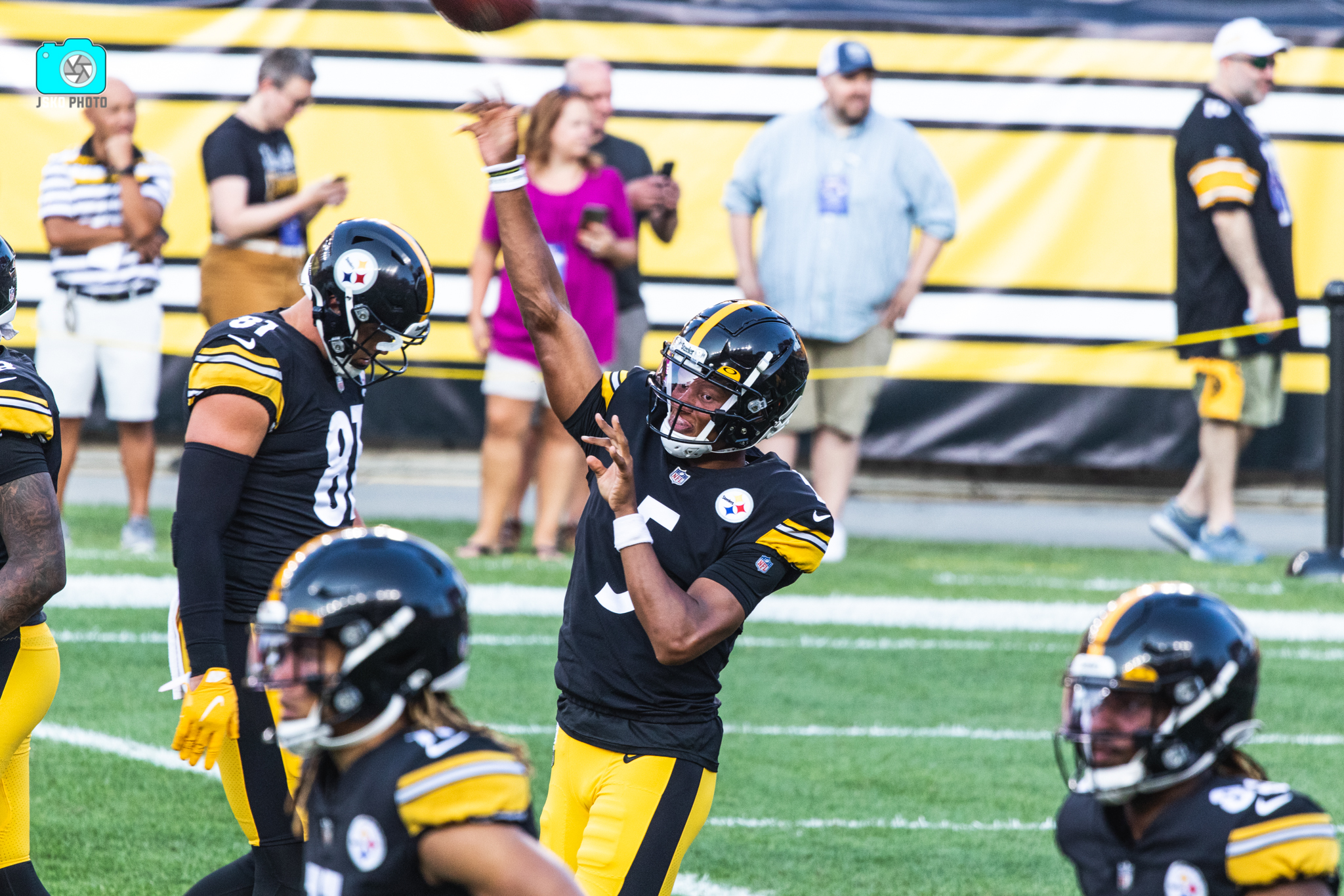 Pittsburgh Steelers quarterback Joshua Dobbs (5) celebrates his