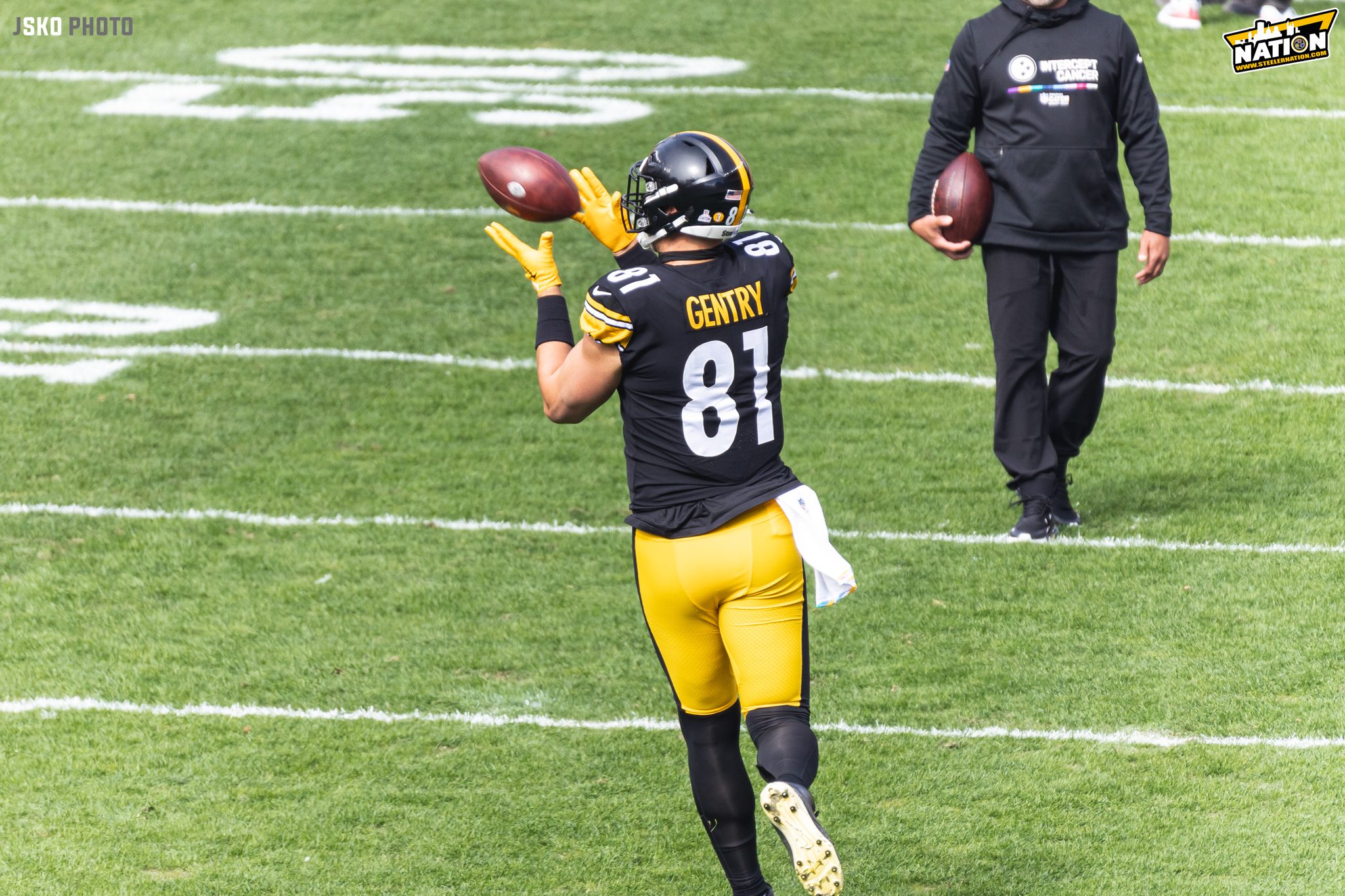 Pittsburgh Steelers tight end Zach Gentry (81) walks on the sideline during  the first half of a preseason NFL football game against the Jacksonville  Jaguars, Saturday, Aug. 20, 2022, in Jacksonville, Fla. (