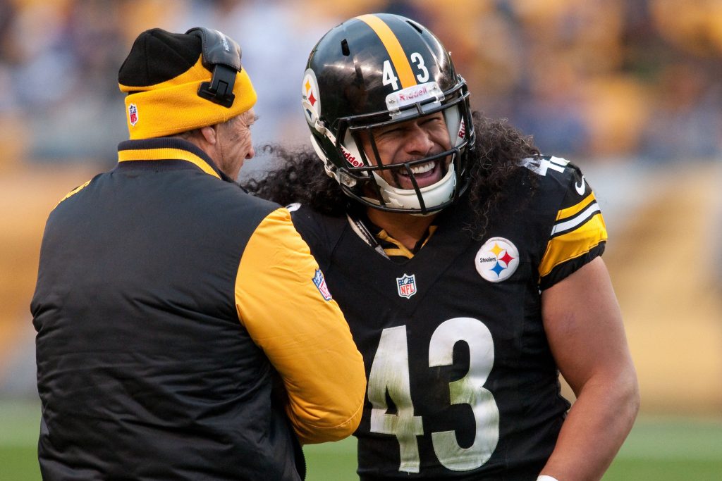 Pittsburgh Steelers Strong Safety Troy Polamalu (43) tackles Miami