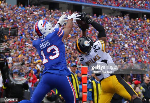 Buffalo Bills cornerback Levi Wallace (39) intercepts a pass