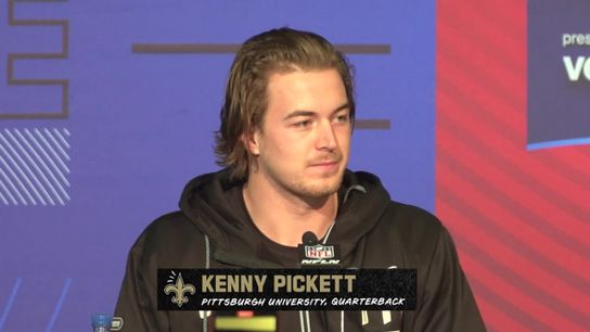 Kenny Pickett meets with the New Orleans Saints media at the 2022 NFL Combine. Kenny Pickett meets with the New Orleans Saints media at the 2022 NFL Combine.