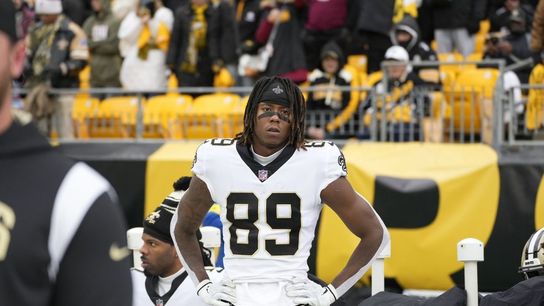Saints' Rasheed Shaheed stands on the sidelines in Pittsburgh, PA. Saints' Rasheed Shaheed stands on the sidelines in Pittsburgh, PA.