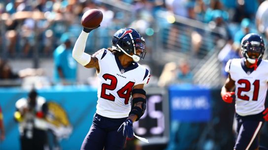 Derek Stingley Jr. (#24) makes his first career interception against the Jacksonville Jaguars. Derek Stingley Jr. (#24) makes his first career interception against the Jacksonville Jaguars.