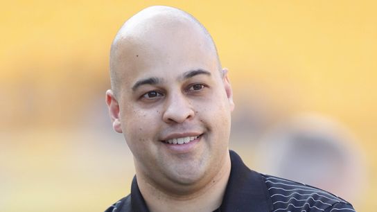 Steelers former Vice President of Football Operations and current general manager smiles while on the field in Pittsburgh, PA. | Charles LeClaire / USA Today Sports