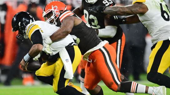 Steelers' Russell Wilson gets sacked by Browns' Myles Garrett