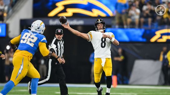 Steelers quarterback Aaron Rodgers throws downfield during Pittsburgh's 25-10 loss vs the Los Angeles Chargers in Week 10 of the 2025 NFL Season.