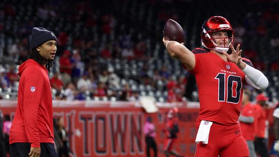 Houston Texans quarterbacks CJ Stroud and Davis Mills prior to their Week 12 matchup against the Buffalo Bills during the 2025 NFL Regular Season. Houston Texans quarterbacks CJ Stroud and Davis Mills prior to their Week 12 matchup against the Buffalo Bills during the 2025 NFL Regular Season.