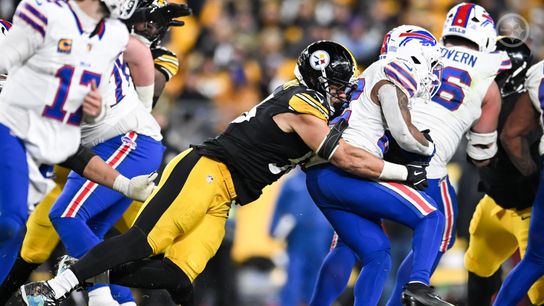 Steelers lineback Alex Highsmith tackles Bills running back Ray Davis during Pittsburgh's 26-7 loss in Week 13 of the 2025 NFL Regular Season. Steelers lineback Alex Highsmith tackles Bills running back Ray Davis during Pittsburgh's 26-7 loss in Week 13 of the 2025 NFL Regular Season.