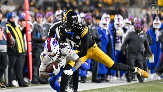 Steelers cornerback Joey Porter Jr. tackles Bills running back James Cook during Pittsburgh's 26-7 loss in Week 13 of the 2025 NFL Regular Season. Steelers cornerback Joey Porter Jr. tackles Bills running back James Cook during Pittsburgh's 26-7 loss in Week 13 of the 2025 NFL Regular Season.