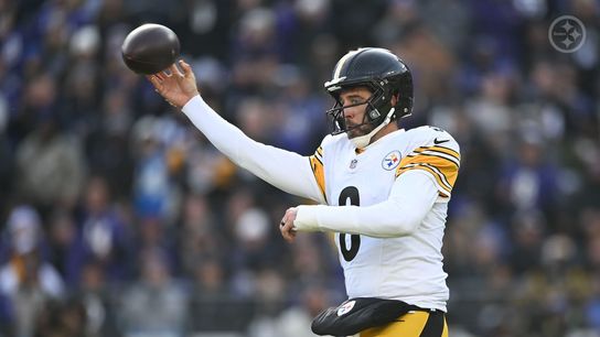 Steelers quarterback Aaron Rodgers throws downfield during Pittsburgh's 27-22 win over the Baltimore Ravens in Week 14 of the 2025 NFL Regular Season.