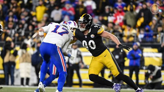 Steelers linebacker attempts to tackle Bills quarterback Josh Allen during Pittsburgh's 26-7 loss in Week 13 of the 2025 NFL Regular Season.