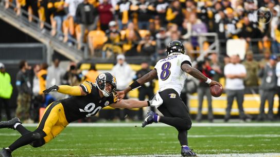 Steelers linebacker tries to chase down Ravens quarterback Lamar Jackson during Pittsburgh's 18-16 win in Week 11 of the 2024 NFL Regular Season. Steelers linebacker tries to chase down Ravens quarterback Lamar Jackson during Pittsburgh's 18-16 win in Week 11 of the 2024 NFL Regular Season.