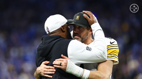 Steelers Head Coach Mike Tomlin and quarterback Aaron Rodgers embrace following Pittsburgh's 29-24 win over the Detroit Lions in Week 16 of the 2025 NFL Regular Season. Steelers Head Coach Mike Tomlin and quarterback Aaron Rodgers embrace following Pittsburgh's 29-24 win over the Detroit Lions in Week 16 of the 2025 NFL Regular Season.
