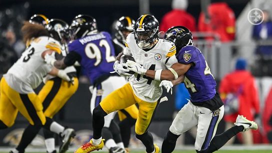 Former Steelers receiver George Pickens (14) during a postseason Wild Card game between the Pittsburgh Steelers and Baltimore Ravens.