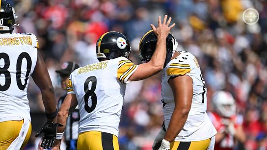 Aaron Rodgers and Troy Fautanu during a regular season game in 2025. Aaron Rodgers and Troy Fautanu during a regular season game in 2025.