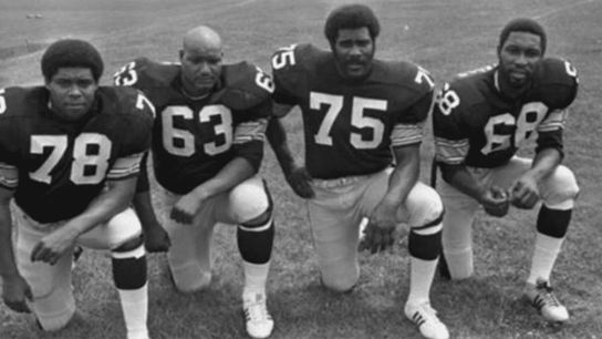 Dwight White, Ernie Holmes, Joe Greene and L.C. Greenwood made up the greatest defensive line of the Super Bowl era. (Photo: Getty)
