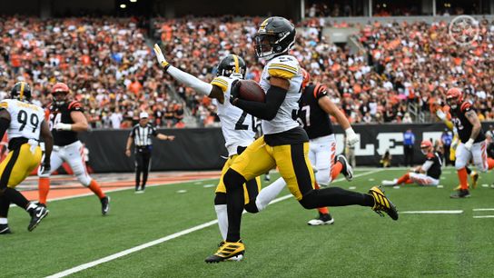 Steelers safety Minkah Fitzpatrick races to the endzone for a pick-six in the Week 1 victory over the Bengals. 