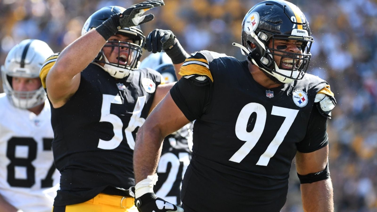 Pittsburgh Steelers linebacker Derrek Tuszka is fired up during