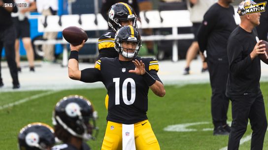 Steelers quarterback Mitch Trubisky warms up for a 2022 preseason game on the field at Acrisure Stadium in Pittsburgh, PA. |  Photo Credit: Jordan Schofield / SteelerNation (Twitter: @JSKO_PHOTO)