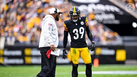 Steelers Minkah Fitzpatrick talking with Head Coach Mike Tomlin during a home game at Acrisure Stadium. Steelers Minkah Fitzpatrick talking with Head Coach Mike Tomlin during a home game at Acrisure Stadium.