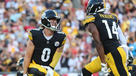 Pittsburgh Steelers quarterback Kenny Pickett (#8) and wide receiver George Pickens (#14) are ready to make the leap in 2023