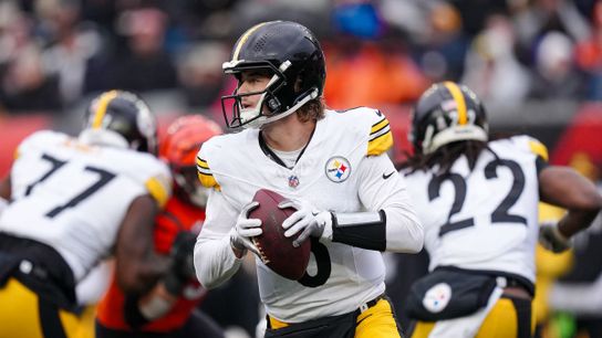 Steelers Kenny Pickett rolls out to throw a pass Sunday against the Bengals. Steelers Kenny Pickett rolls out to throw a pass Sunday against the Bengals.