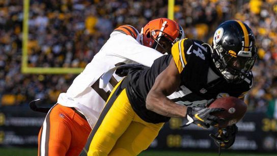 George Pickens makes a catch against Browns defender, Martin Emerson Jr.