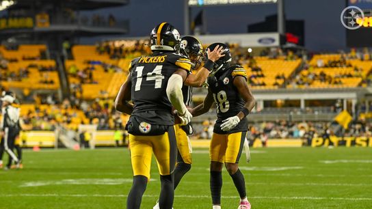 Steelers' Diontae Johnson celebrates a touchdown despite being down by multiple possessions