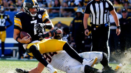 Steelers Ben Roethlisberger gets sacked during game against the Bengals.