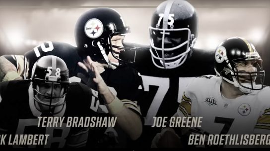 Steelers  Ben Roethlisberger, Jack Lambert, Joe Greene, and Terry Bradshaw