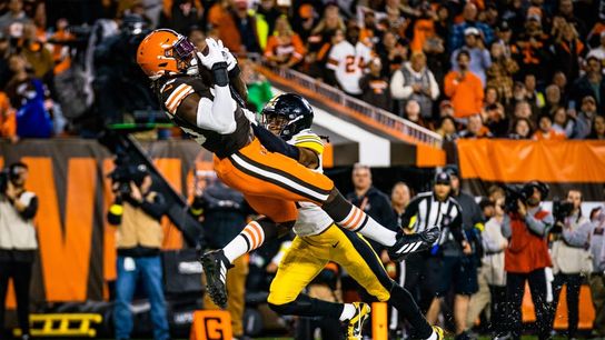 Steelers and Browns face off once again, Njoku makes the grab.