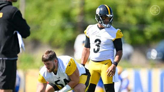 Steelers' QB Russell Wilson getting some work in with rookie center, Zach Frazier.