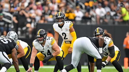 Steelers' offensive line during Week 6 game against the Las Vegas Raiders Steelers' offensive line during Week 6 game against the Las Vegas Raiders