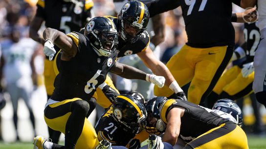 Patrick Queen and the Steelers' defense celebrate a stop against the Seahawks in Week 2 of the 2025 NFL season in Pittsburgh, PA.