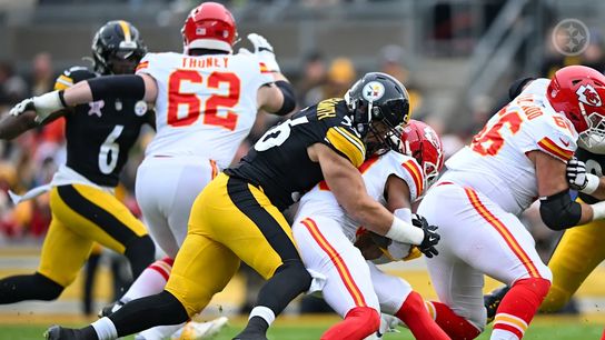 Pittsburgh Steelers' OLB Alex Highsmith making a tackle versus the Kansas City Chiefs on Christmas Day in 2024.