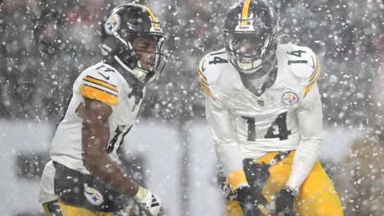 Pittsburgh Steelers' wide receivers George Pickens and Calvin Austin III during Thursday Night Football against the Cleveland Browns in 2024.