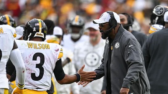 Pittsburgh Steelers' Head Coach Mike Tomlin and QB Russell Wilson during Commanders game in Week 10, 2024.