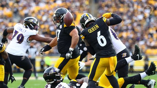 Pittsburgh Steelers' Patrick Queen forces a fumble on Ravens' Isaiah Likely in Week 11 of 2024.