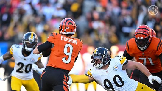 Pittsburgh Steelers' TJ Watt against Joe Burrow and the Cincinnati Bengals in 2024.