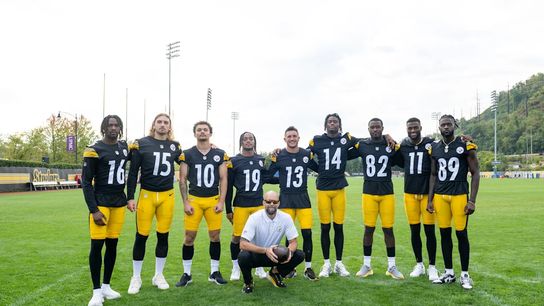 Pittsburgh Steelers' Wide Receivers for 2024 during team picture day with Coach Zach Azzanni.