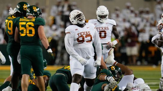 Texas Longhorns Defensive Tackle T'Vondre Sweat Celebrates Against Baylor Texas Longhorns Defensive Tackle T'Vondre Sweat Celebrates Against Baylor