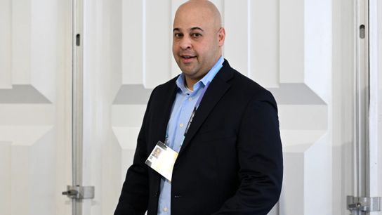 Pittsburgh Steelers general manager Omar Khan meets with reporters at the 2025 NFL annual meetings, Monday, March 31, 2025, in Palm Beach, Fla.